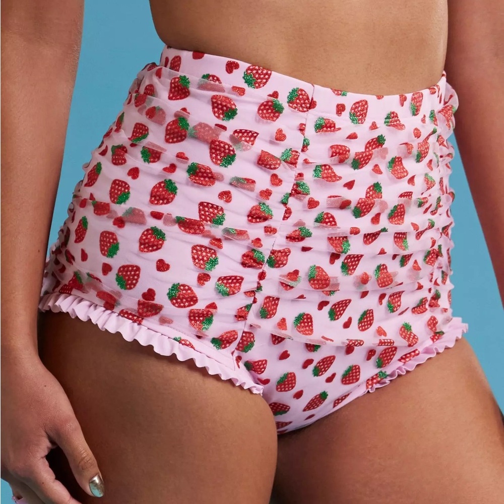 Strawberryā Heart Mesh High-Waisted Swim Bottoms Hot Topic